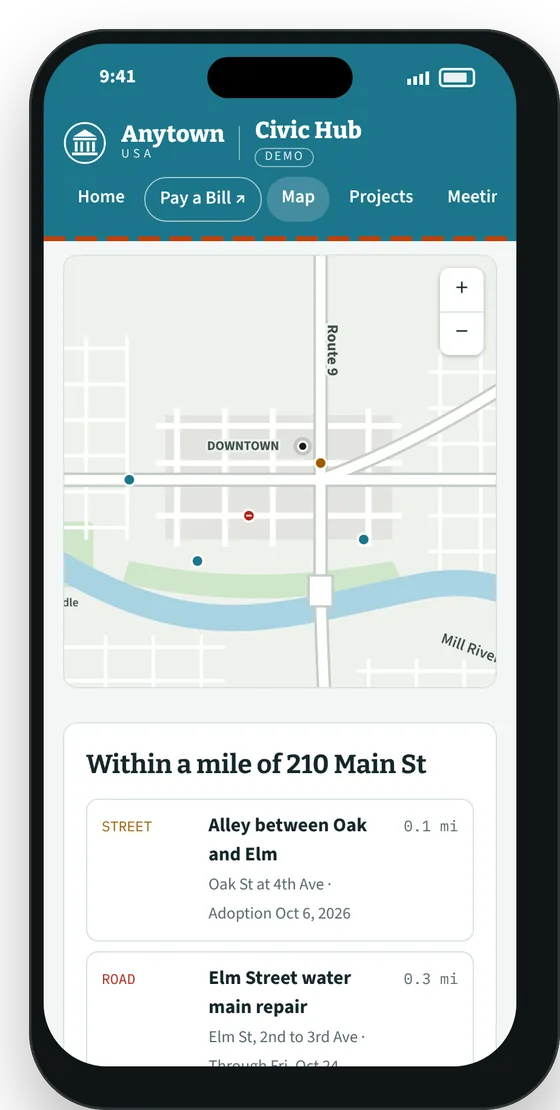List of projects within a mile of an address